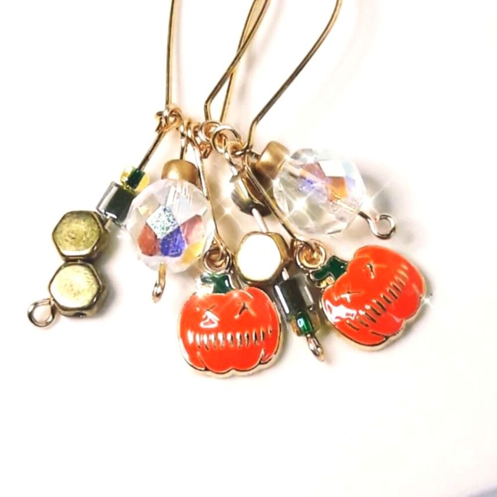 Artisan Earrings 01p# Pumpkin earrings Czech glass fringe earrings Orange dangle